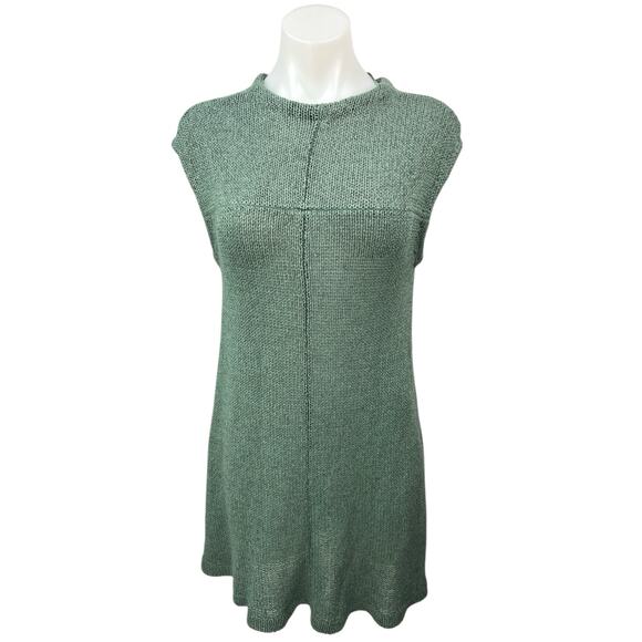 Zara Green Metallic Open Knit Sleeveless Knee Length Sweater Shift Dress Sz S - Picture 1 of 4
